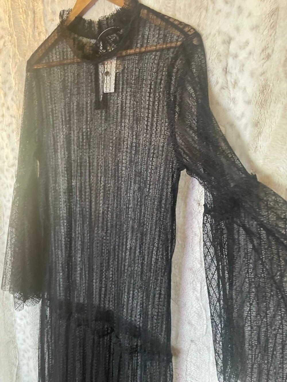 NWT Anthropologie Black Sheer Lace Maxi Dress M/L Boho Goth Romantic